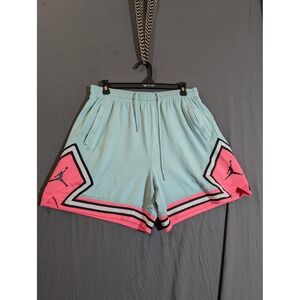 Jordan‎ Light Blue Mesh Basketball Shorts Pink Geometric Logo Women Size L